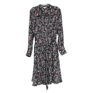 Nanette Lepore Floral Flowy Belted Dress Black Pink Sz 12 Gardencore Elegant